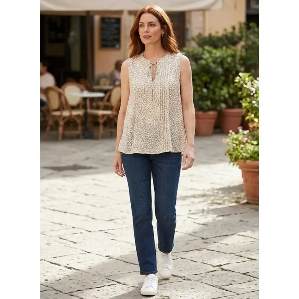 NWT J.CREW Beige Abstract Lightweight Top Women Size XXL
